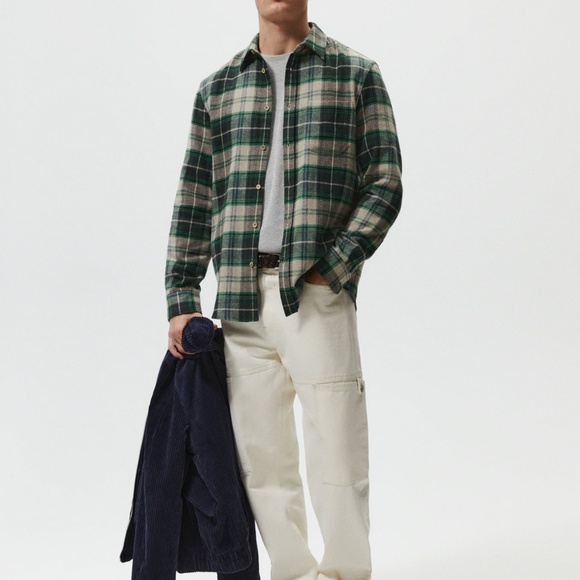 NWT MEN'S ZARA GREEN PLAID FLANNEL SHIRT - Picture 8 of 8